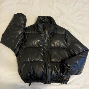 Puffer Cropped Leather Jacket
